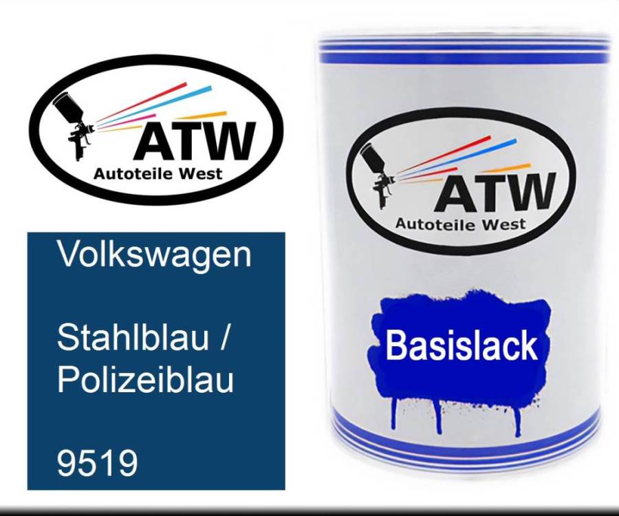 Volkswagen, Stahlblau / Polizeiblau, 9519: 500ml Lackdose, von ATW Autoteile West.